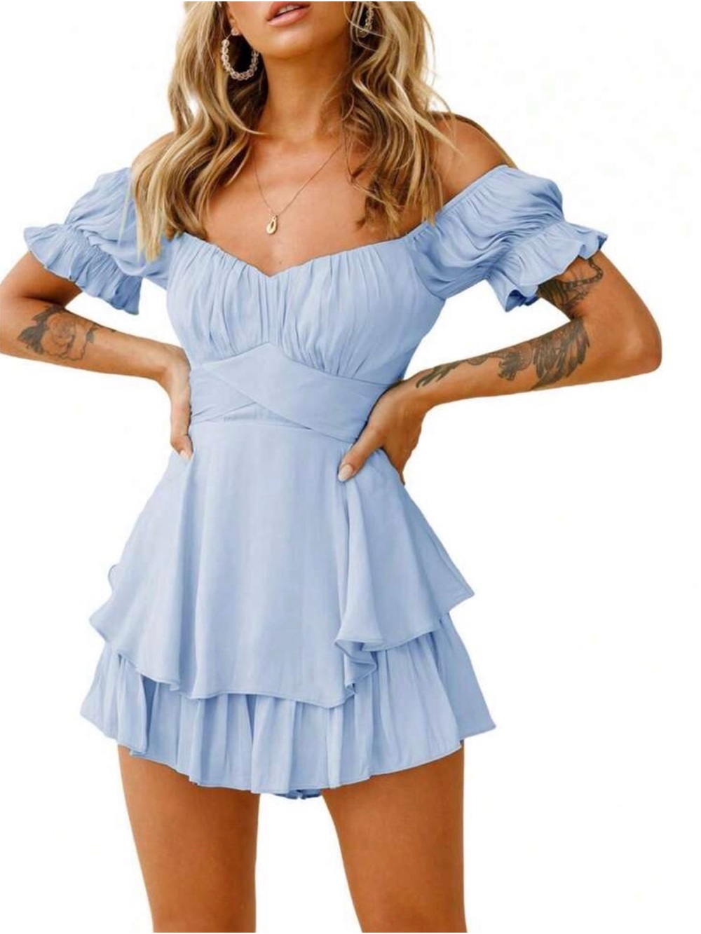Light blue romper with tiered bottom